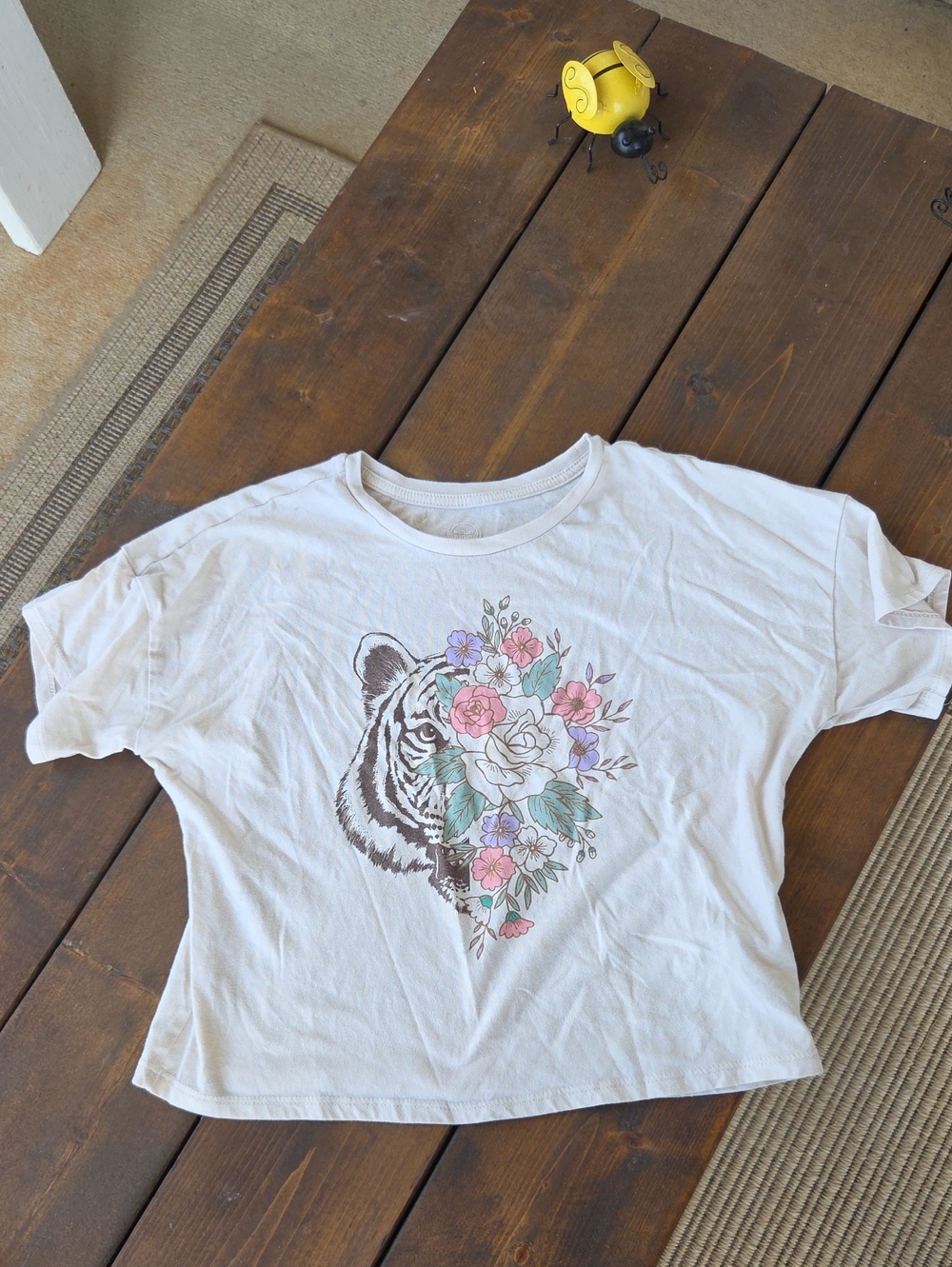 White Floral Tiger Graphic Crop Tee